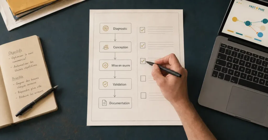 Étapes d’un service d’automatisation, du diagnostic à la documentation du système