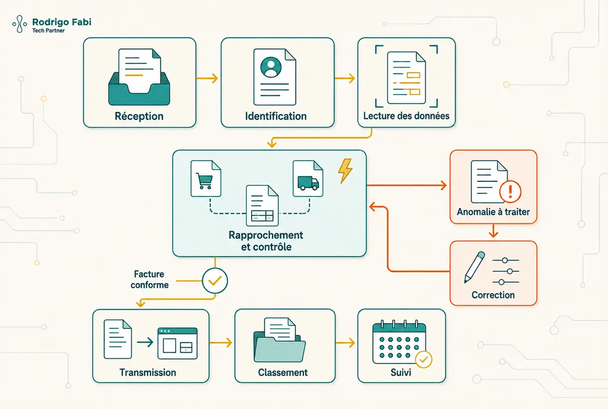 Étapes du traitement automatisé d’une facture fournisseur et gestion des anomalies